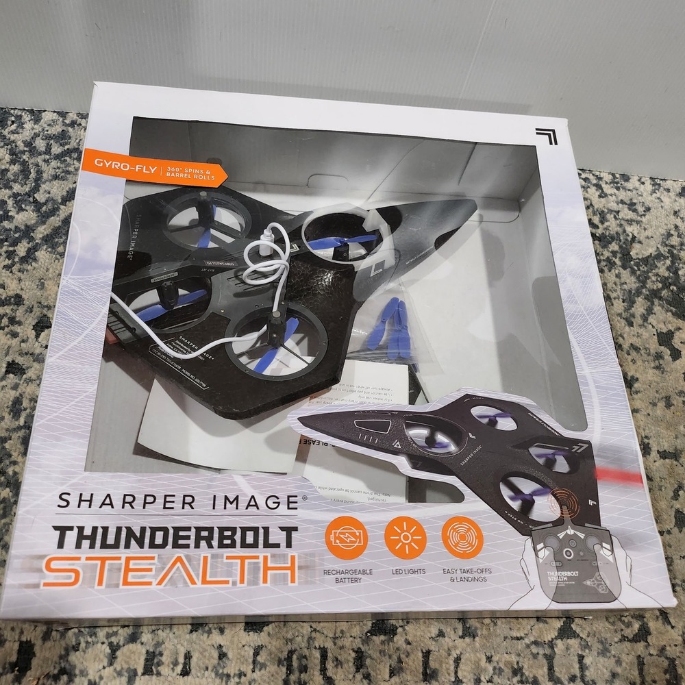 Sharper Image Thunderbolt Stealth Gyro-Fly Drone 360 Spins LED Lights 1017798